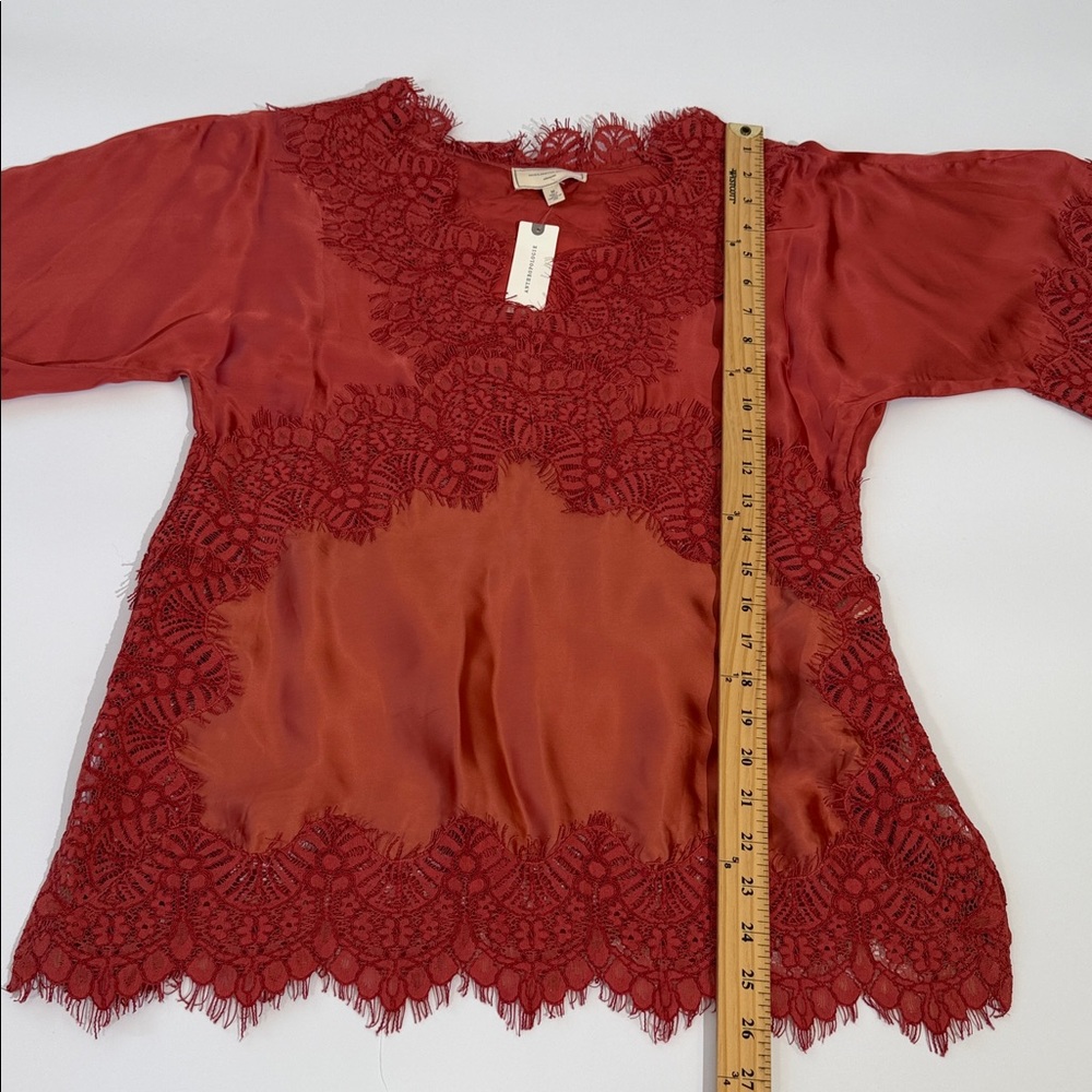 NWT Anthropologie Moulinette Soers Top Blouse Size M Lace Silky Rust Color - Picture 6 of 10